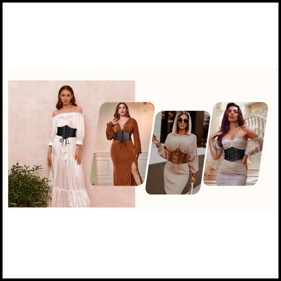 Retro Lace-Up Waist Corset Belt Faux Leather Cinch Vintage Costume Accessory